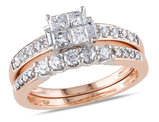 1.0 Carat (ctw H-I I2-I3) Princess-Cut Diamond Engagement Ring & Band Bridal Wedding-Set 14K Rose Pink Gold